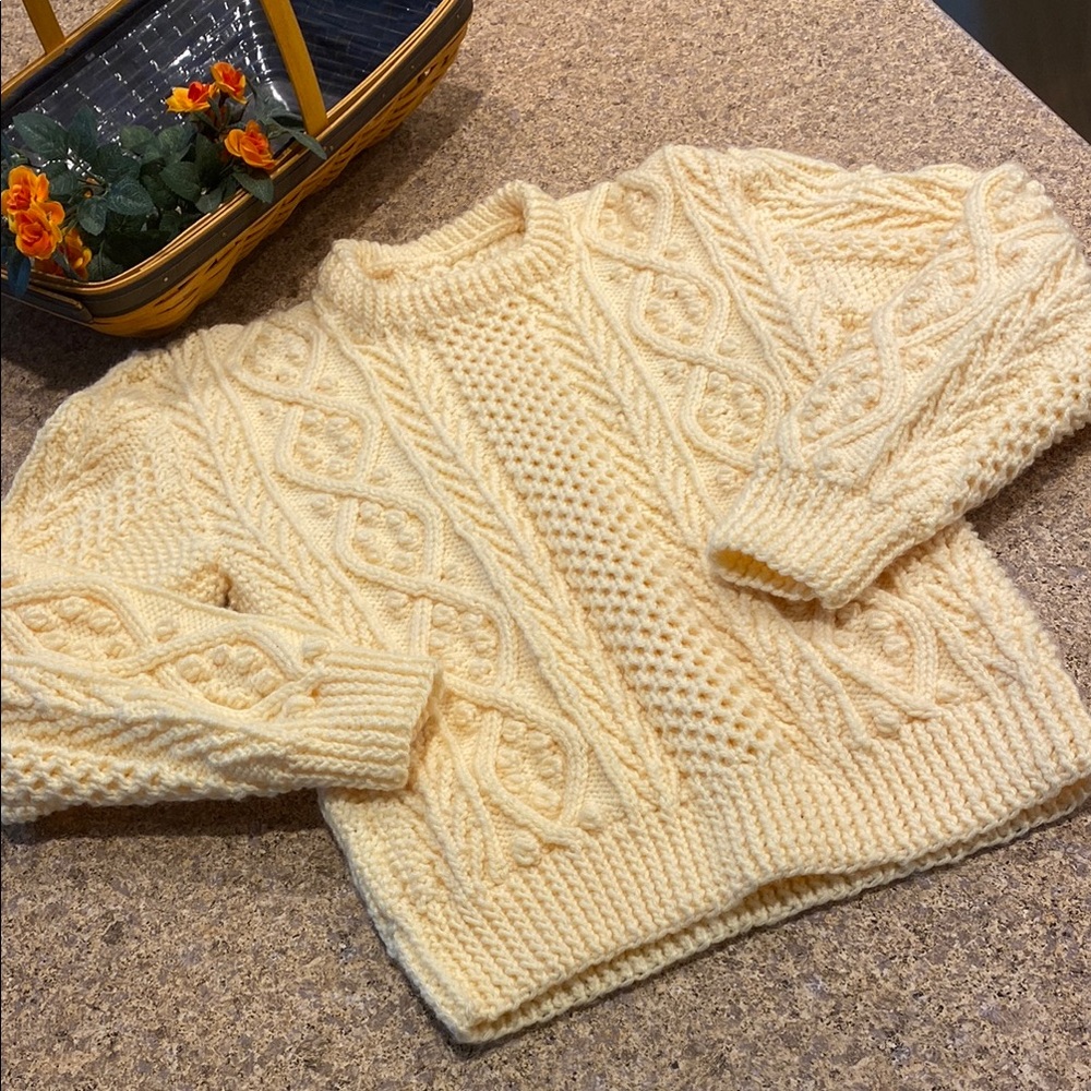 Handmade Cable Knit Cream Sweater Textured Fisherman Style Aran Style